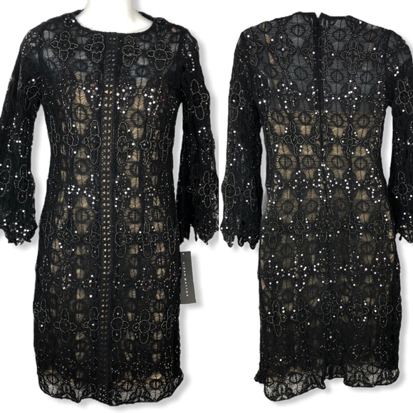 New Aidan Mattox Black 3/4 Sleeve Cocktail Dress 4 - Picture 1 of 15